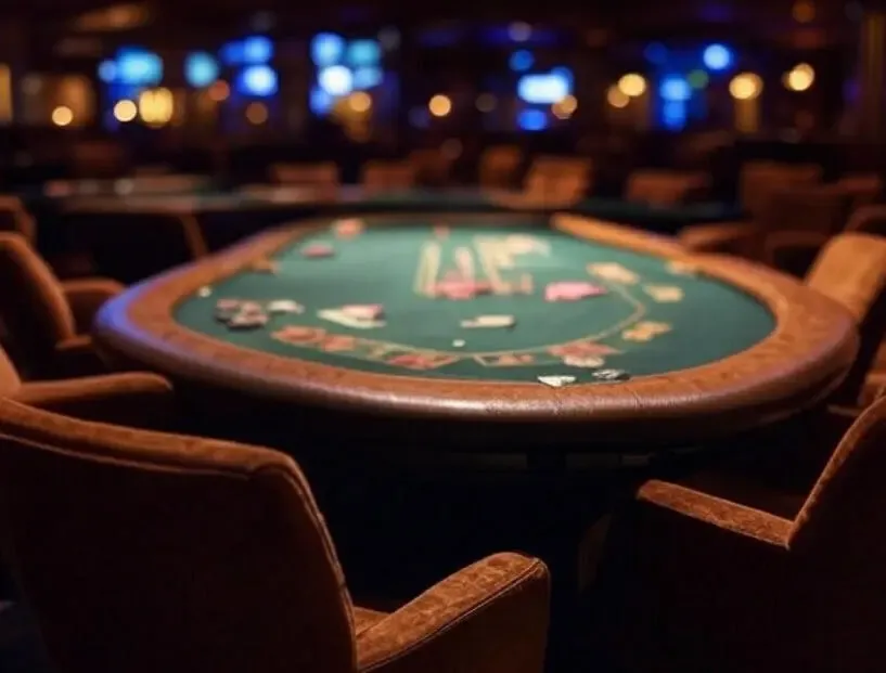 Casino table view with chips and cards