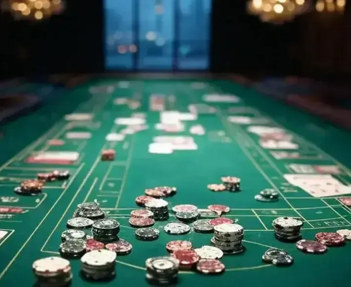 Casino table view with chips and cards