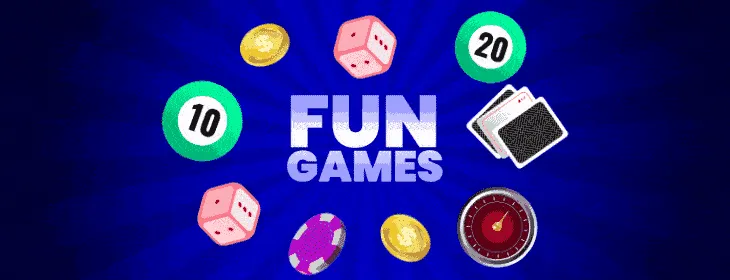 Fun games banner with dice and tokens